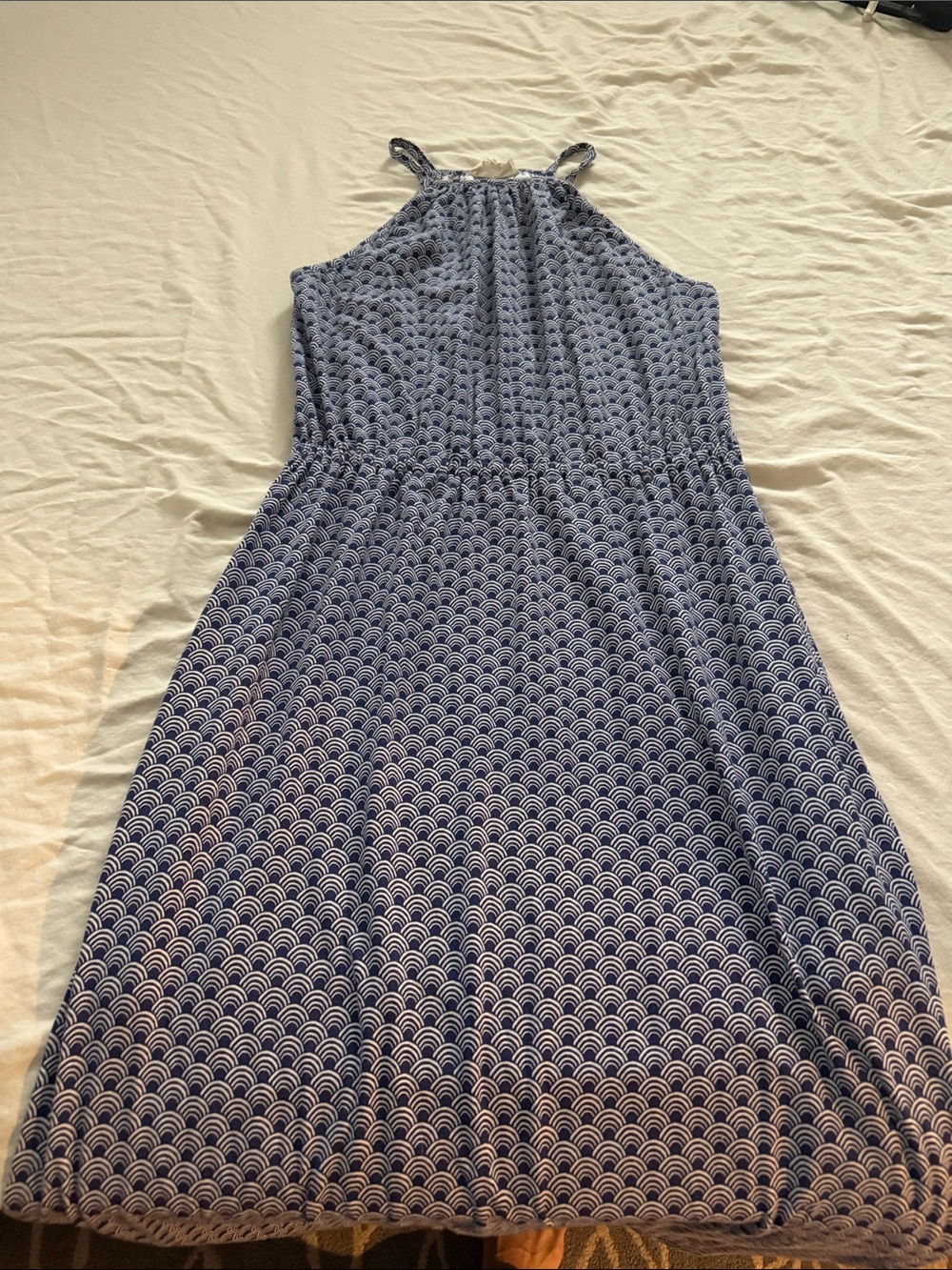 Sleeveless Blue Patterned Halter dress. - Picture 5 of 5